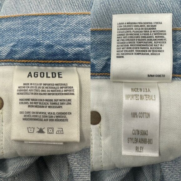 New Agolde Riley High Rise Straight Leg Crop Jeans Size 27 In Shatter Wash Blue - Picture 12 of 16